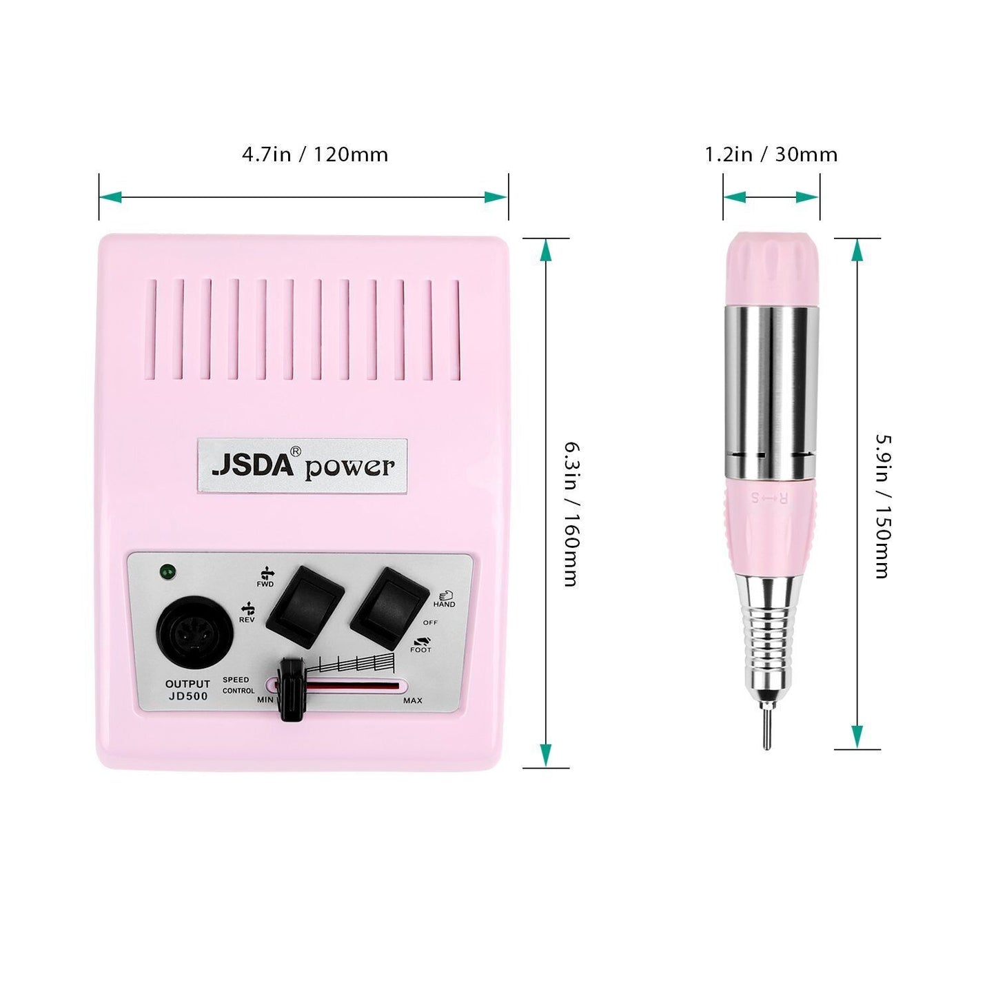 JSDA® JD500 elektrische Nagelfräser  | 30.000 U/min | Fußpedal