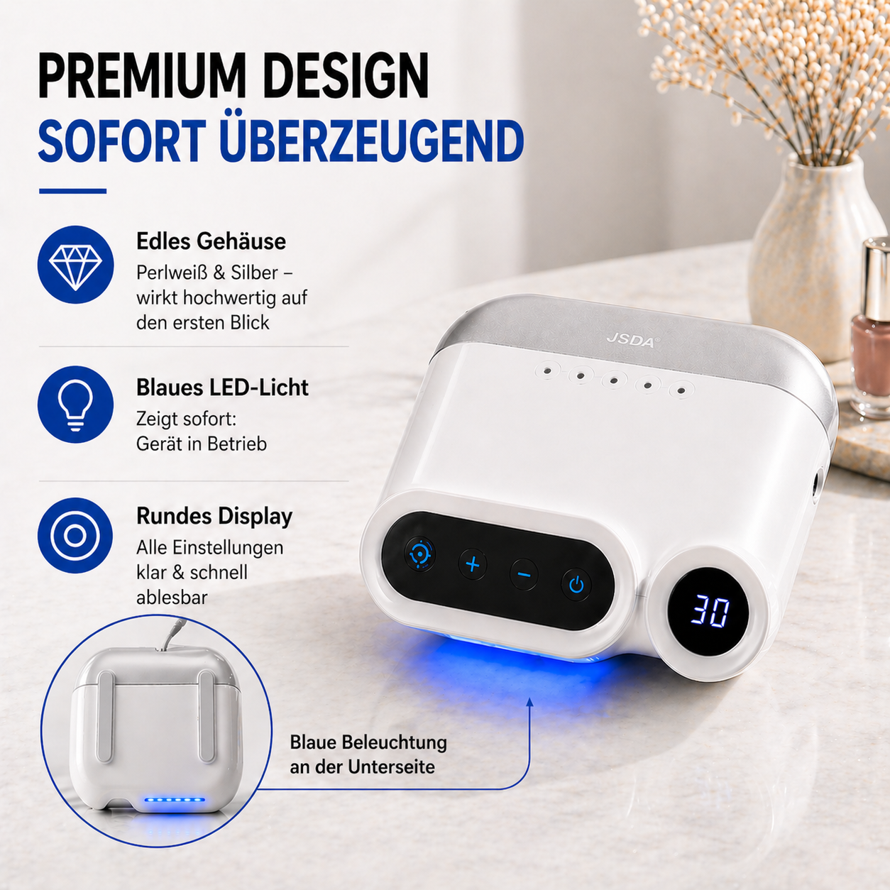 JSDA® JD600 elektrische Nagelfräser | 30.000 U/min | LCD-Touch
