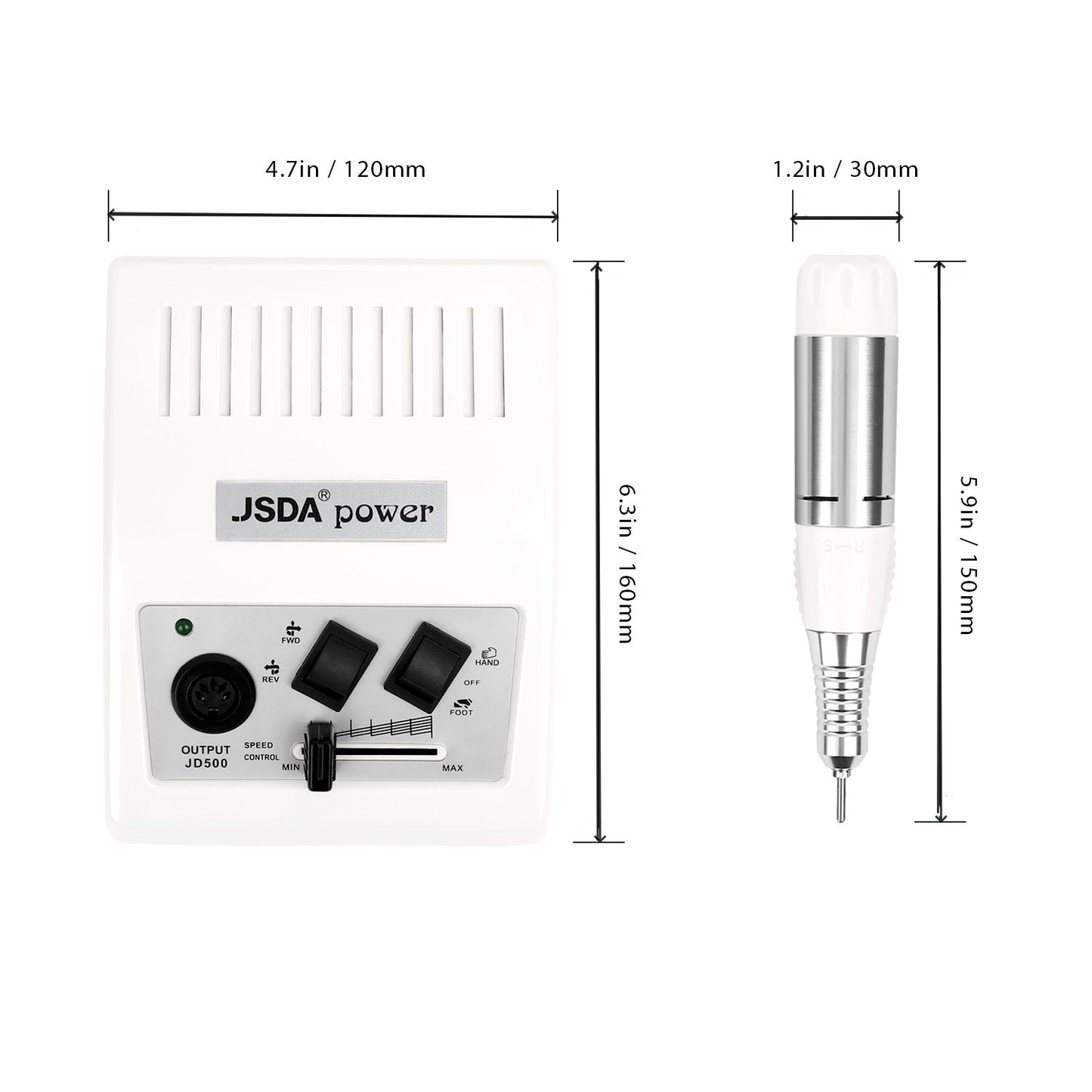 JSDA® JD500 elektrische Nagelfräser  | 30.000 U/min | Fußpedal