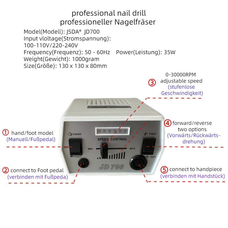 JSDA® JD700  elektrische Nagelfräser  | 30.000 U/min