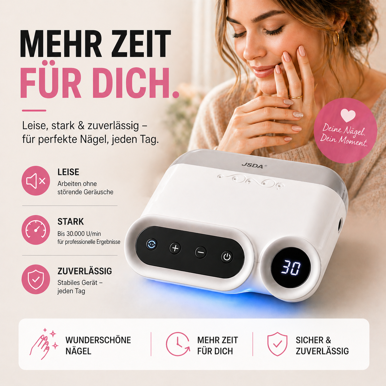 JSDA® JD600 elektrische Nagelfräser | 30.000 U/min | LCD-Touch