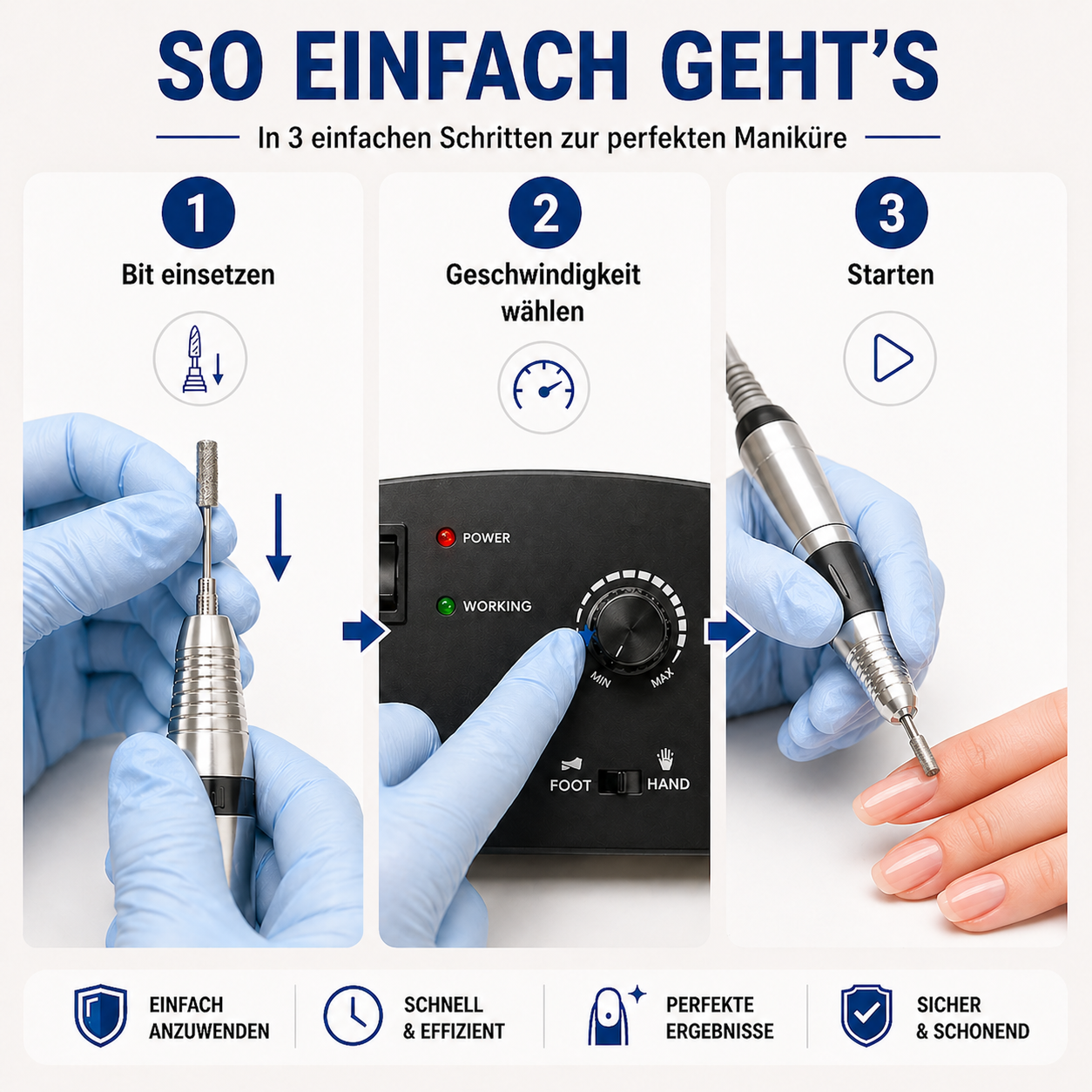 JSDA® JD4500 elektrische Nagelfräser | 30.000 U/min | Fußpedal