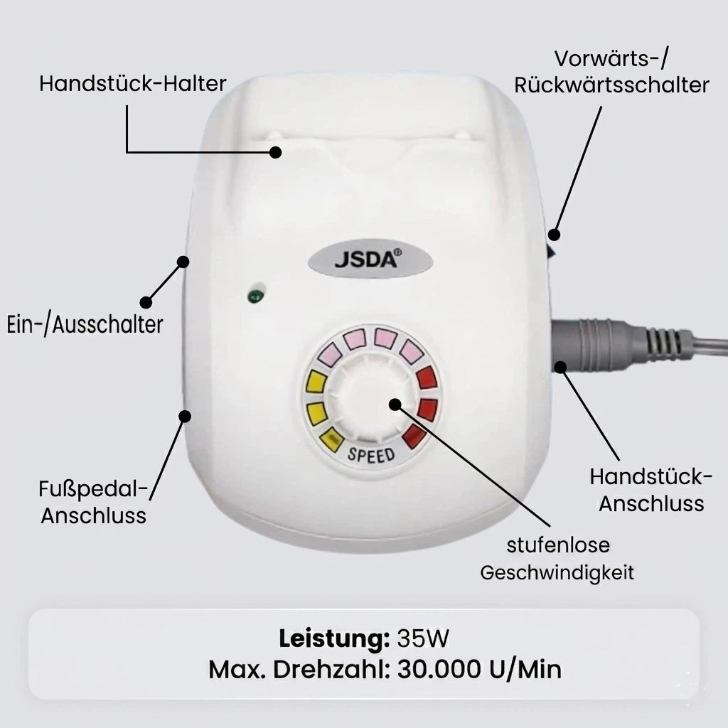 JSDA® JD103H elektrische Nagelfräser | 30.000 U/min | Fußpedal