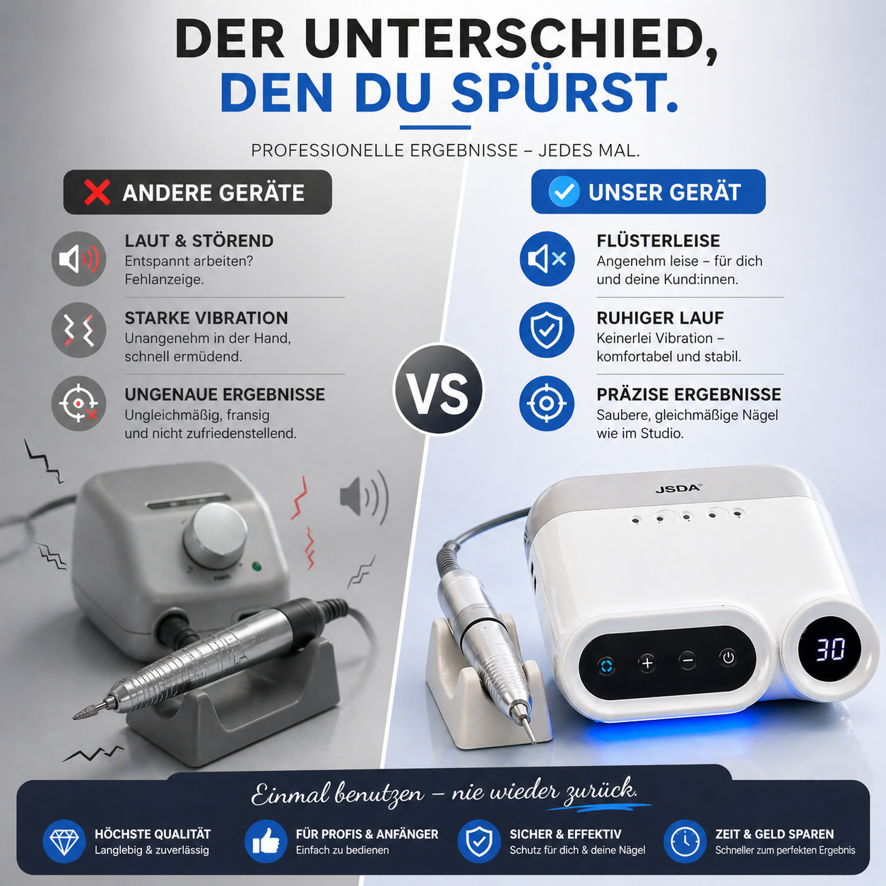 JSDA® JD600 elektrische Nagelfräser | 30.000 U/min | LCD-Touch