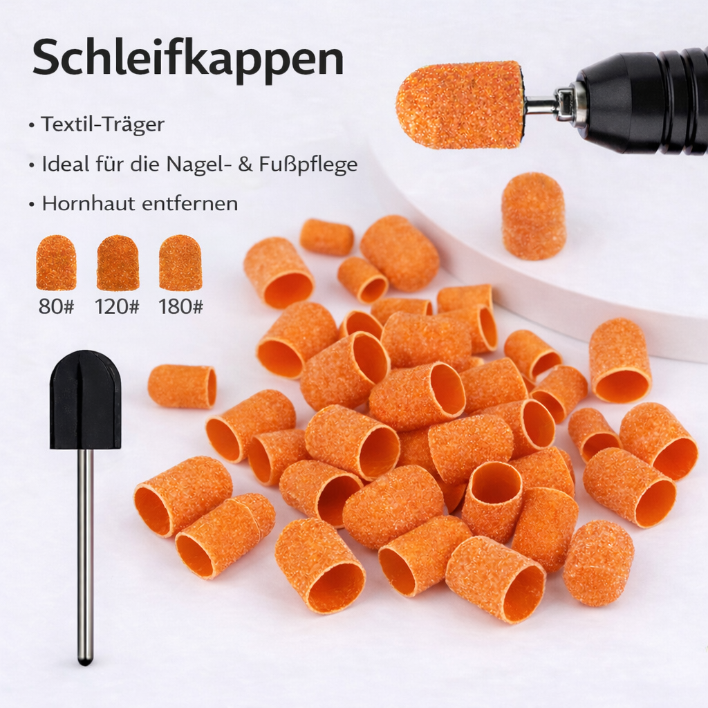 Textil-Schleifkappen mit Kunststoffkern inkl. Gummiträger | Fußpflege & Pediküre