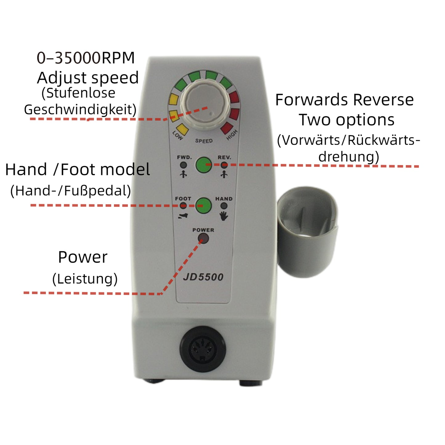JSDA® JD5500 Nagelfräser | 35.000 U/min | Fußpedal